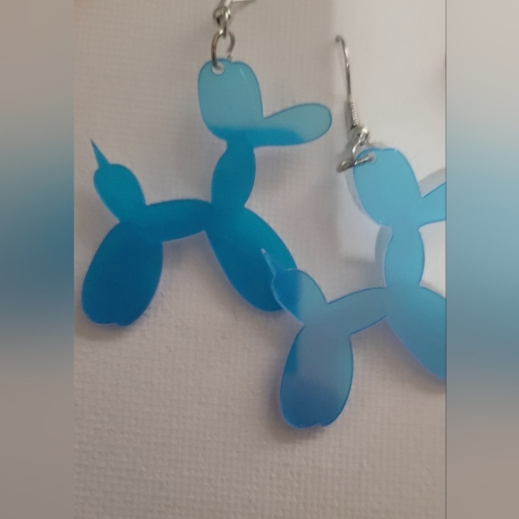 BALLOON Dog Animal  Earings  One Side light rainbow blue the other darker blue - Picture 2 of 2